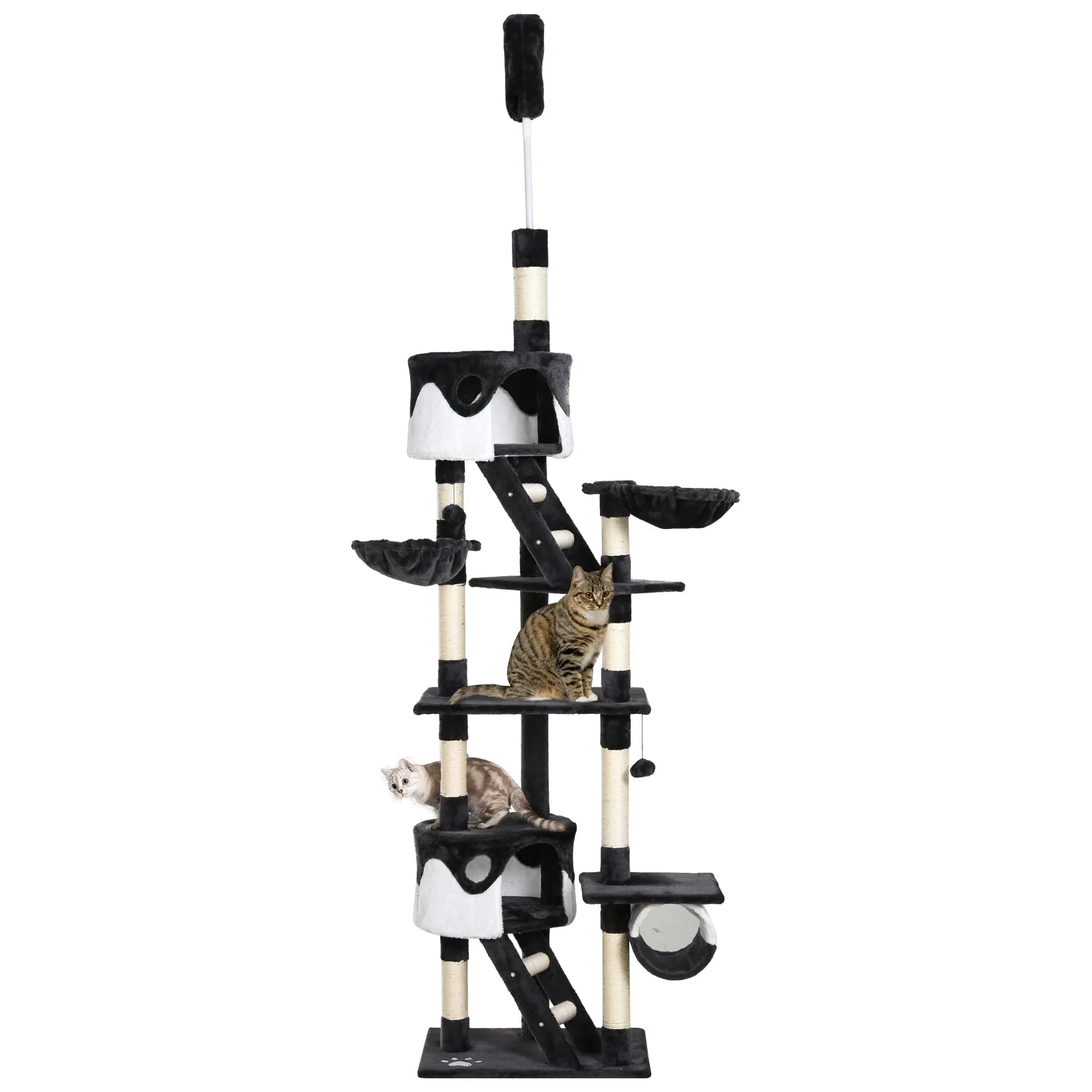 Floor-to-Ceiling Cat Tree for Indoor Cats, 240-260cm Adjustable Cat Tree - White