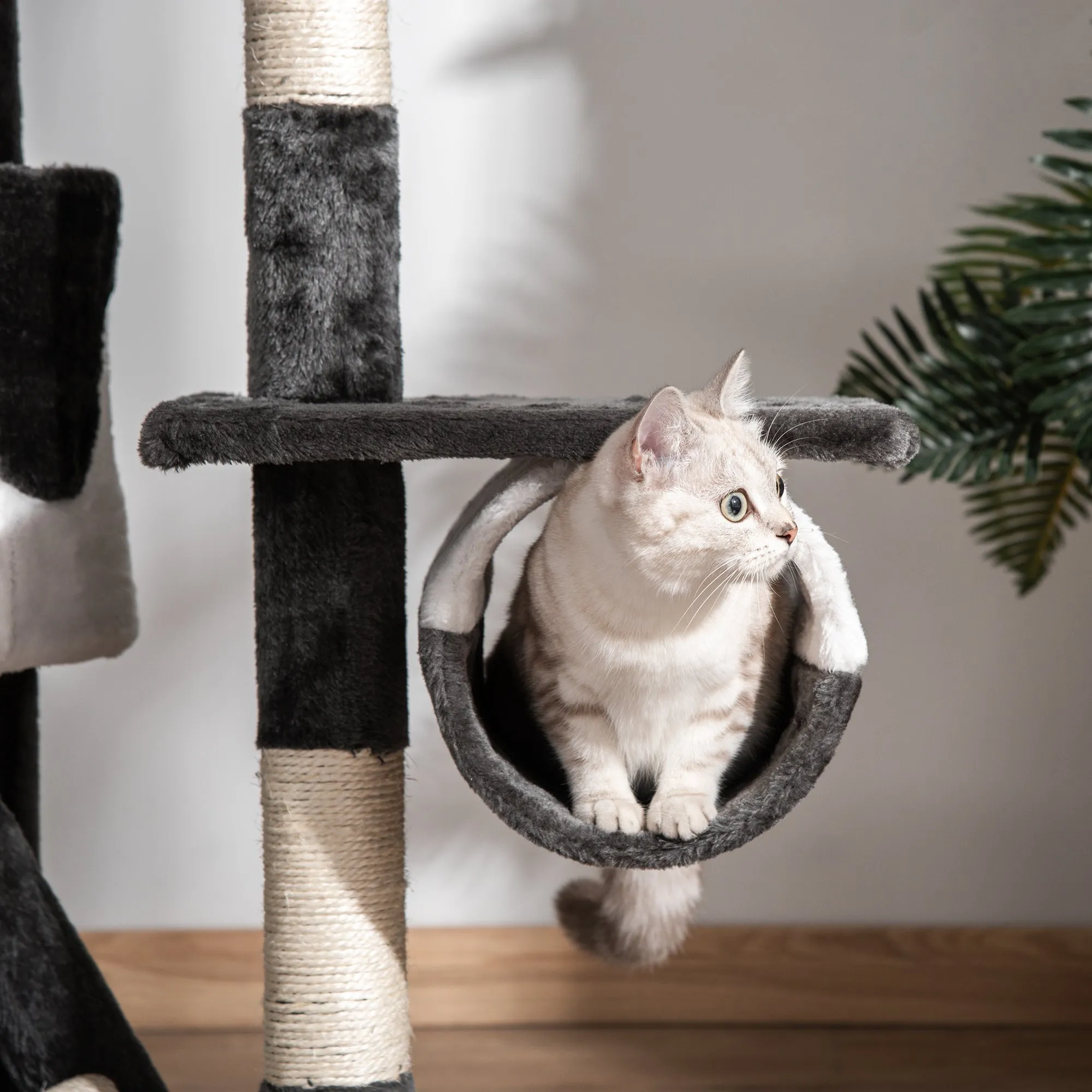 Floor-to-Ceiling Cat Tree for Indoor Cats, 240-260cm Adjustable Cat Tree - White