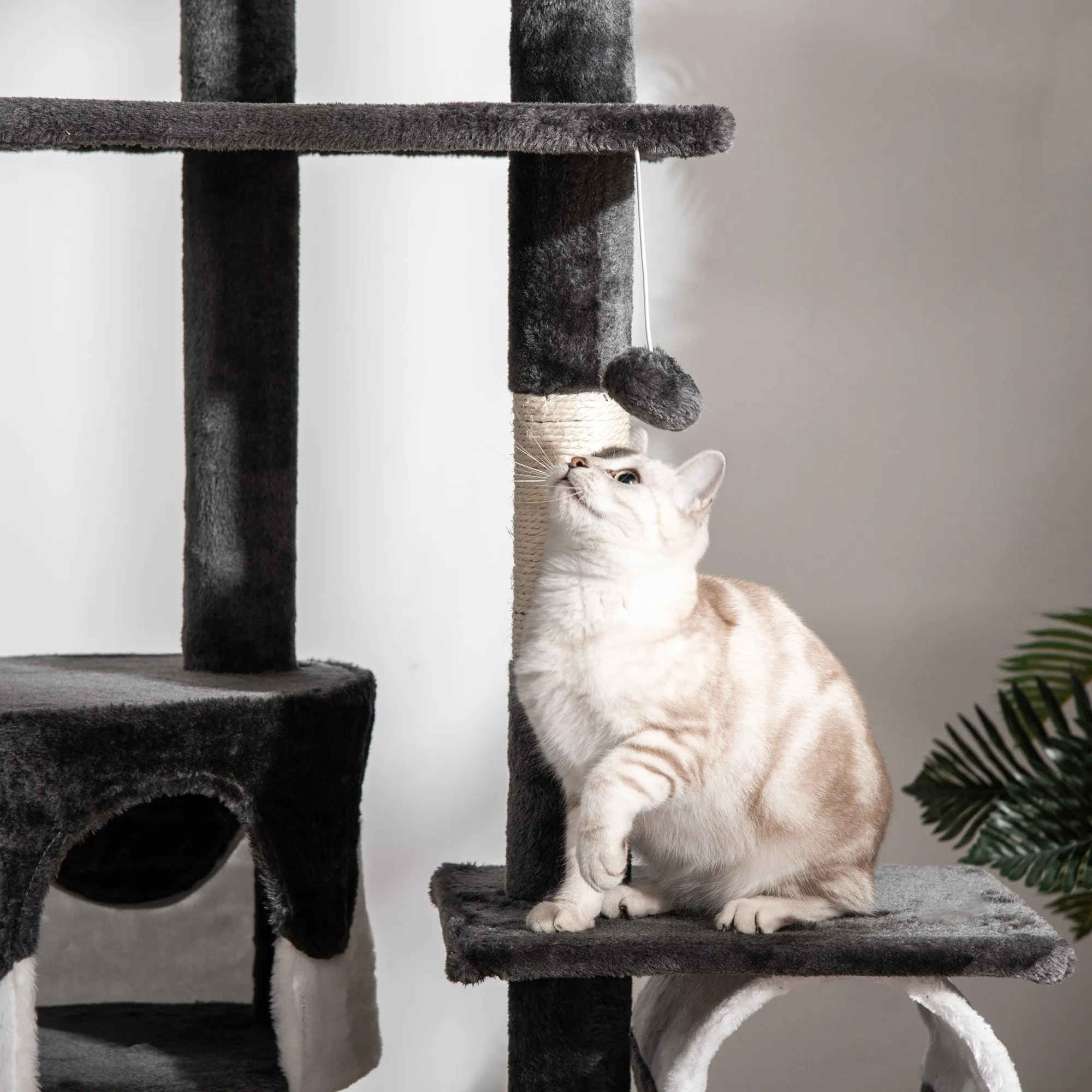 Floor-to-Ceiling Cat Tree for Indoor Cats, 240-260cm Adjustable Cat Tree - White