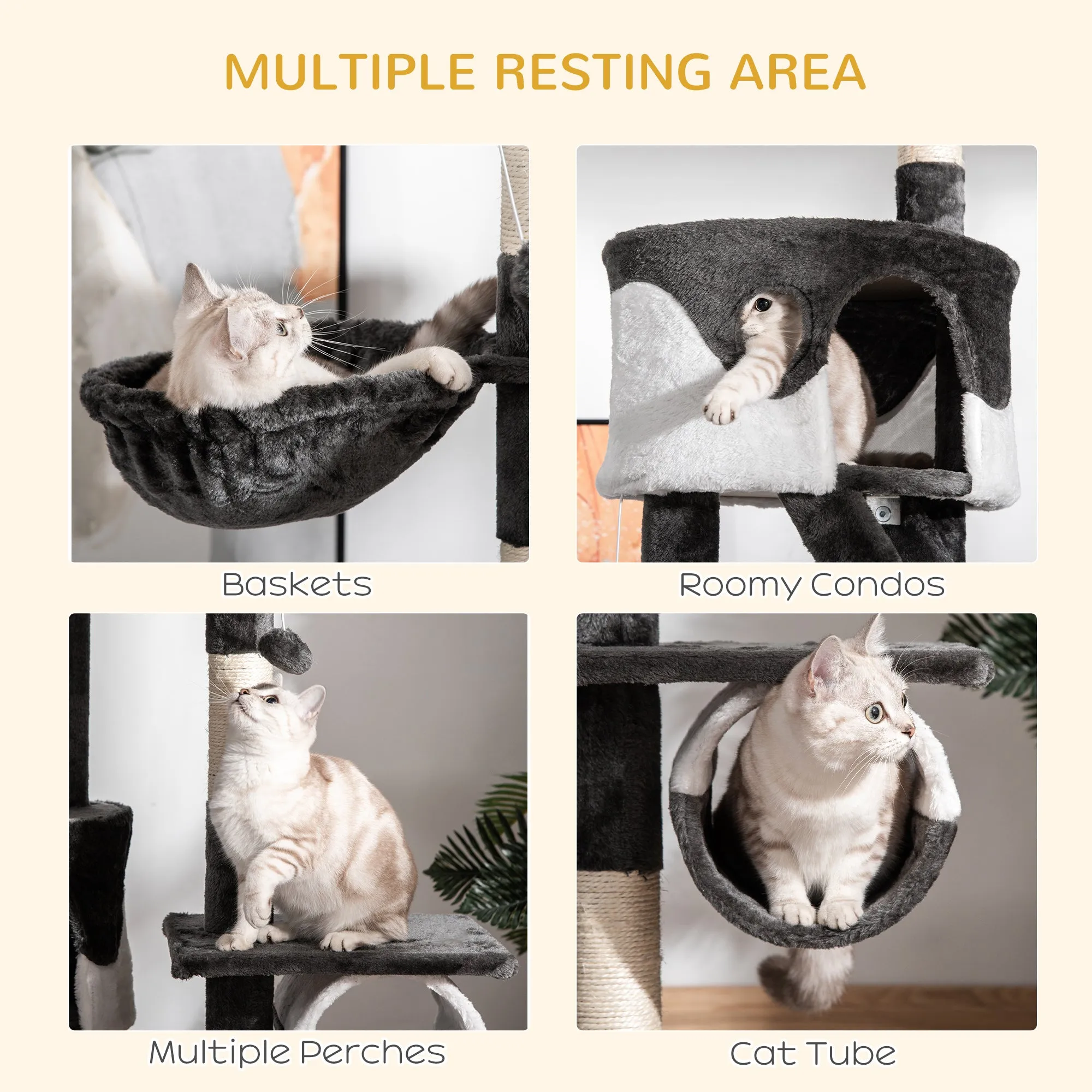 Floor-to-Ceiling Cat Tree for Indoor Cats, 240-260cm Adjustable Cat Tree - White