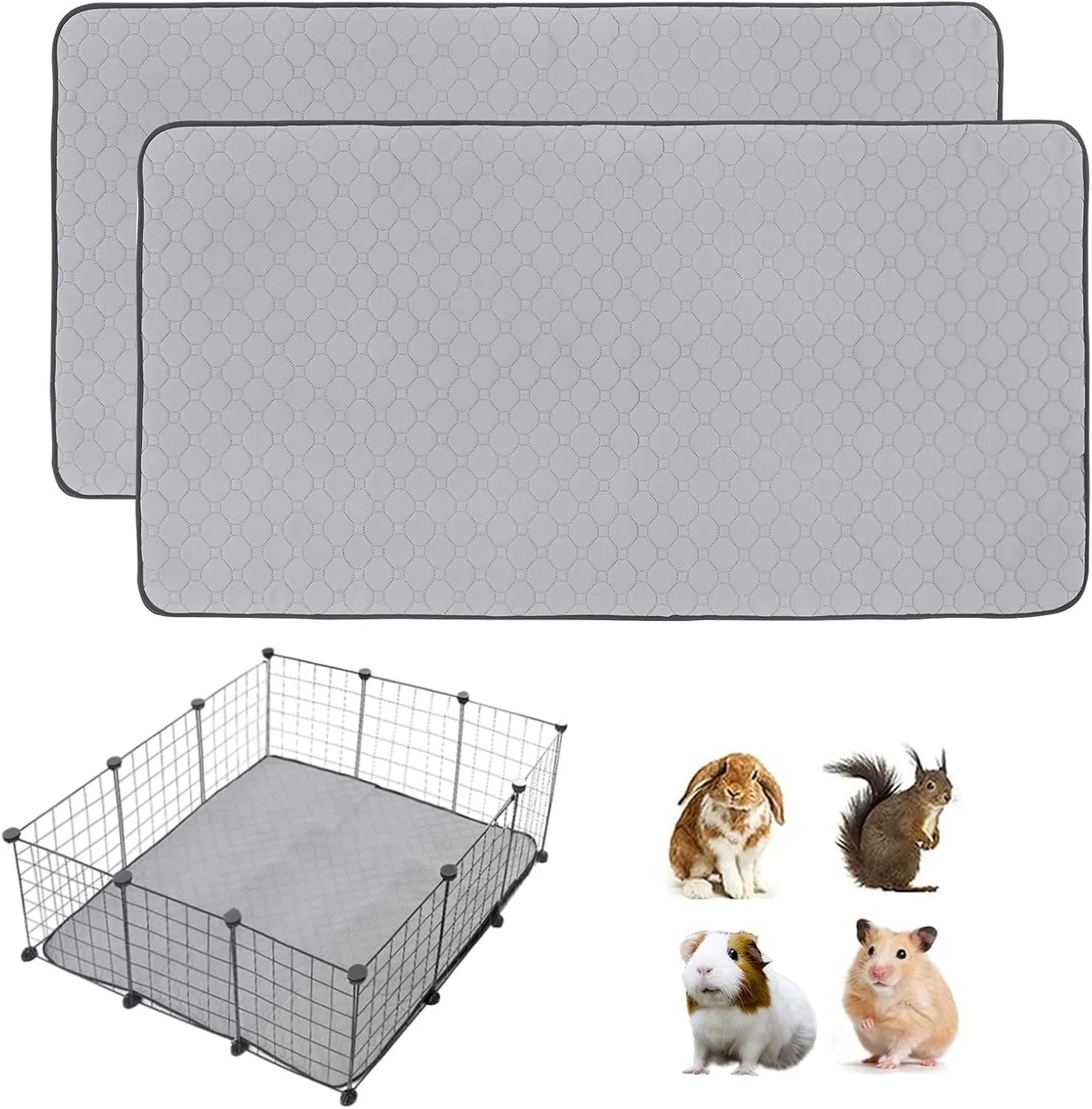 Guinea Pig Cage Liners, 2 Pack 36'' X 36'' Washable Guinea Pig Pee Pads, Non Slip Reusable Super Absorbent Guinea Pig Training Mat Bedding Fleece for Small Animals Hamster Rabbit Chinchilla Rat
