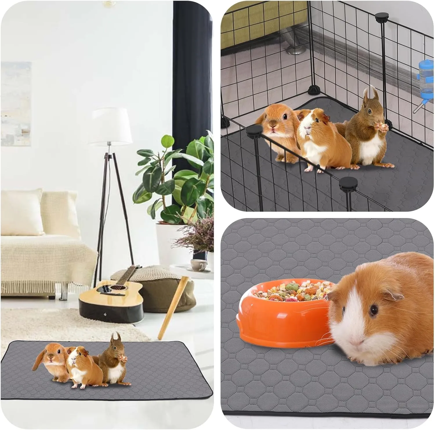 Guinea Pig Cage Liners, 2 Pack 36'' X 36'' Washable Guinea Pig Pee Pads, Non Slip Reusable Super Absorbent Guinea Pig Training Mat Bedding Fleece for Small Animals Hamster Rabbit Chinchilla Rat