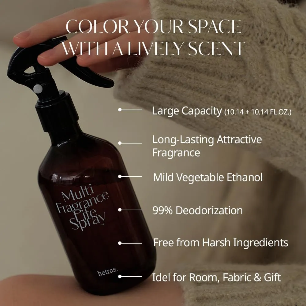hetras Multi Fragrance Life Spray 10.14 fl oz x 2 Pack | Hotel Wood - Luxurious Forest Scent | Non-Aerosol Odor Freshener Room Mist for Room, Closet, Fabric | Infused with Essential Oils