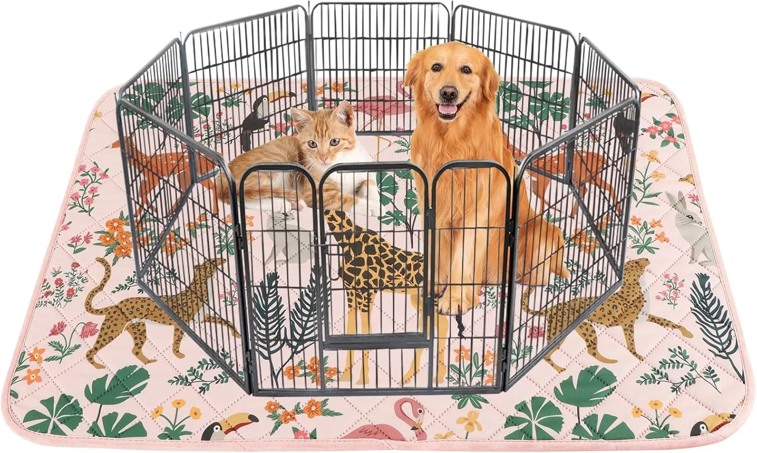 IEUUMLER Washable Pee Pads for Dogs, 1 Pack Forest Pattern Reusable Waterproof Puppy Pads, Non-Slip Super Absorbent Dog Training Pad for Playpen Crate Bed EU013 Pink Jungle, 48x48