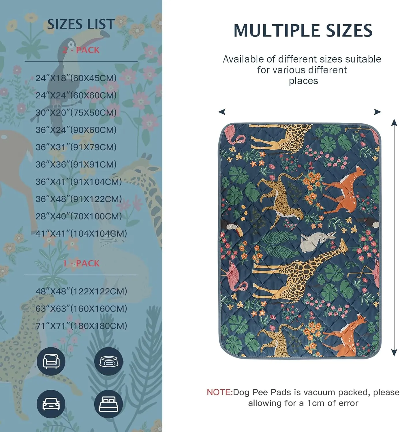 IEUUMLER Washable Pee Pads for Dogs, 2 Pack Forest Pattern Reusable Waterproof Puppy Pads, Non-Slip Super Absorbent Dog Training Pad for Playpen Crate Bed EU013 Navy Blue Jungle, 30x20