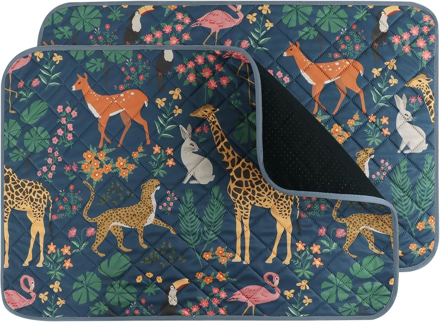 IEUUMLER Washable Pee Pads for Dogs, 2 Pack Forest Pattern Reusable Waterproof Puppy Pads, Non-Slip Super Absorbent Dog Training Pad for Playpen Crate Bed EU013 Navy Blue Jungle, 30x20