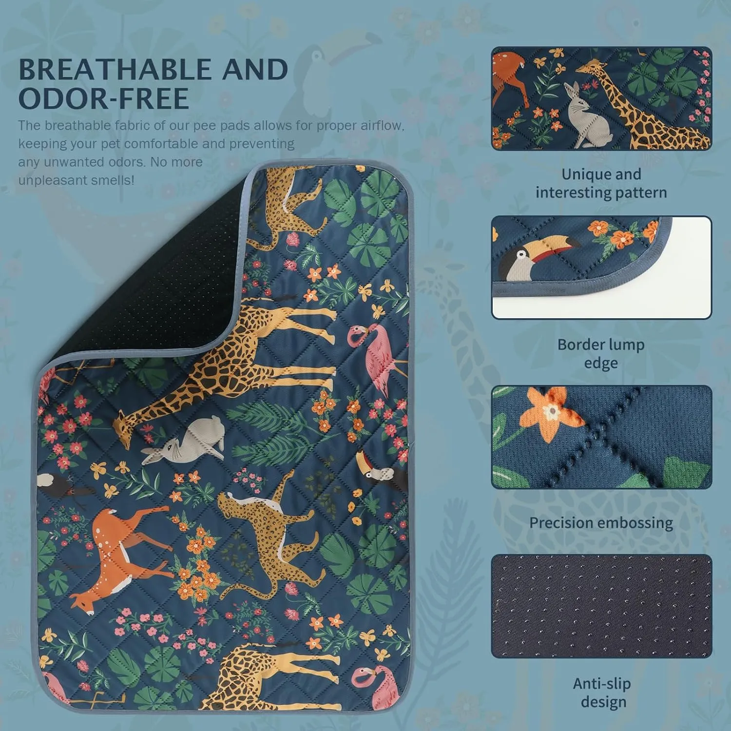 IEUUMLER Washable Pee Pads for Dogs, 2 Pack Forest Pattern Reusable Waterproof Puppy Pads, Non-Slip Super Absorbent Dog Training Pad for Playpen Crate Bed EU013 Navy Blue Jungle, 30x20