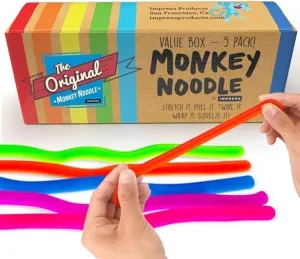 Impresa 5 Pack Monkey Noodles Fidget Toy - Stretchy Sensory Toys for Kids & Toddlers with Unique Needs - Fosters Creativity, Focus, & Fun-Great for Classrooms, Home & Playtime Ages 3 