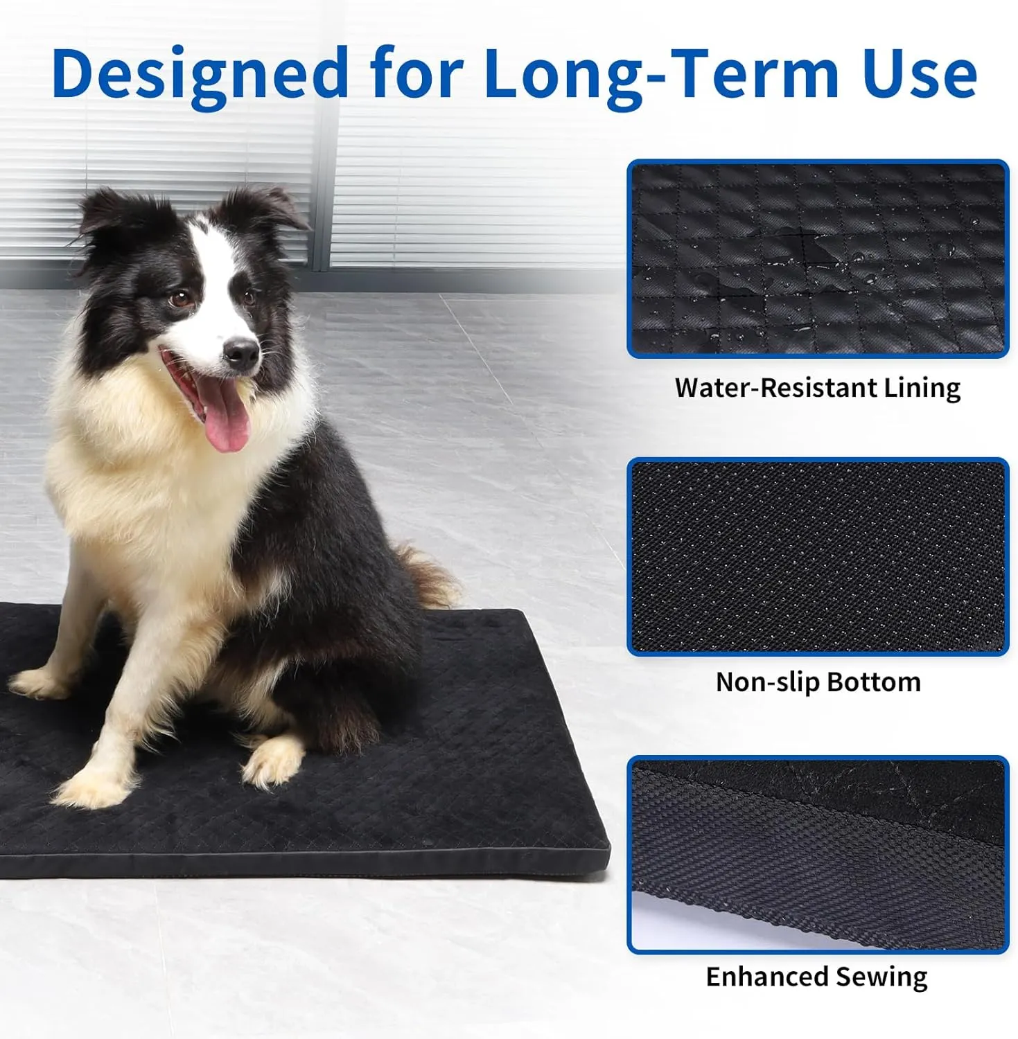 Indestructible Dog Beds, Enhanced Quilted Chew Proof Dog Crate Pad for Aggressive Chewer, Washable Cover Dogs Mat for Crate, Non-Skid Kennel Pad, Durable Pet Bed for Puppy (Black, 40"x27")