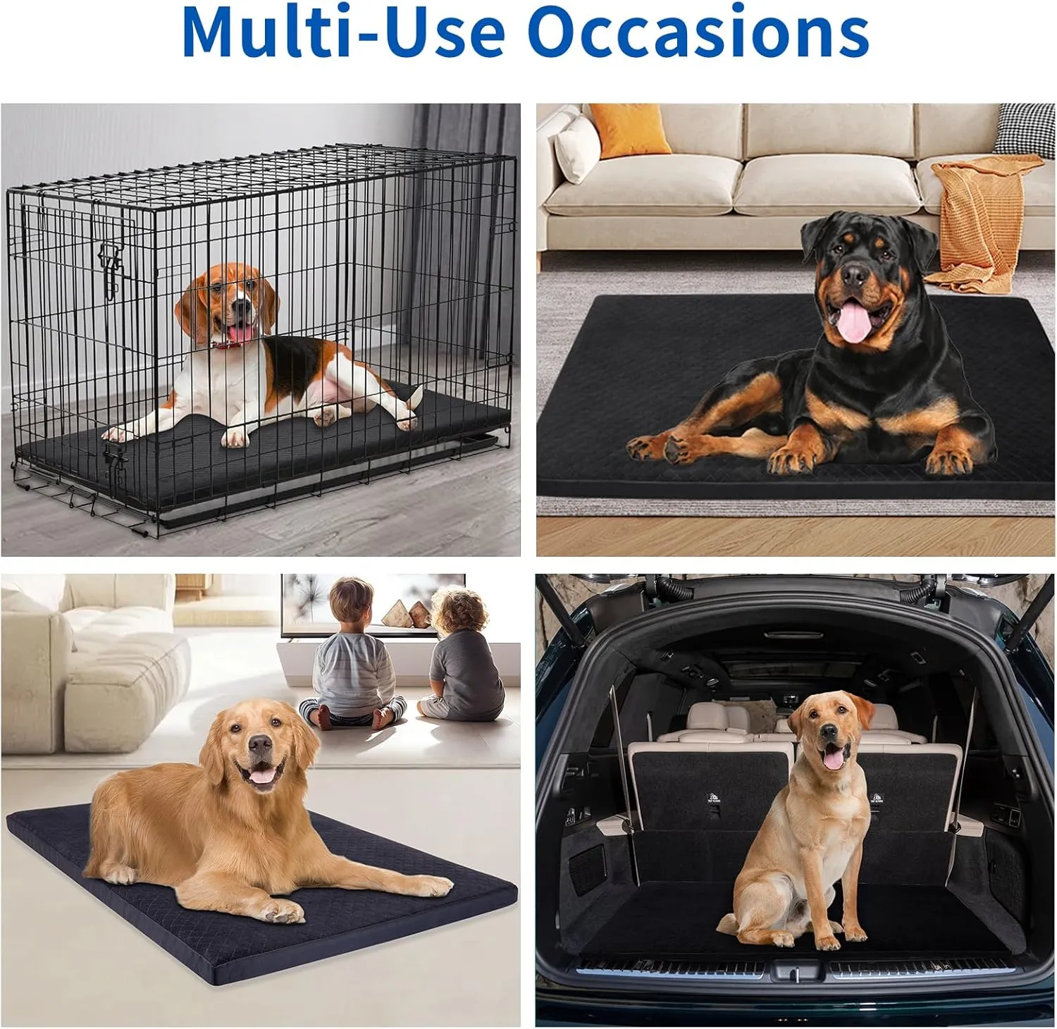 Indestructible Dog Beds, Enhanced Quilted Chew Proof Dog Crate Pad for Aggressive Chewer, Washable Cover Dogs Mat for Crate, Non-Skid Kennel Pad, Durable Pet Bed for Puppy (Black, 40"x27")