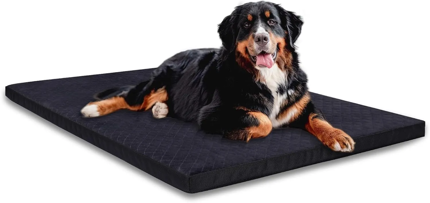 Indestructible Dog Beds, Enhanced Quilted Chew Proof Dog Crate Pad for Aggressive Chewer, Washable Cover Dogs Mat for Crate, Non-Skid Kennel Pad, Durable Pet Bed for Puppy (Black, 40"x27")