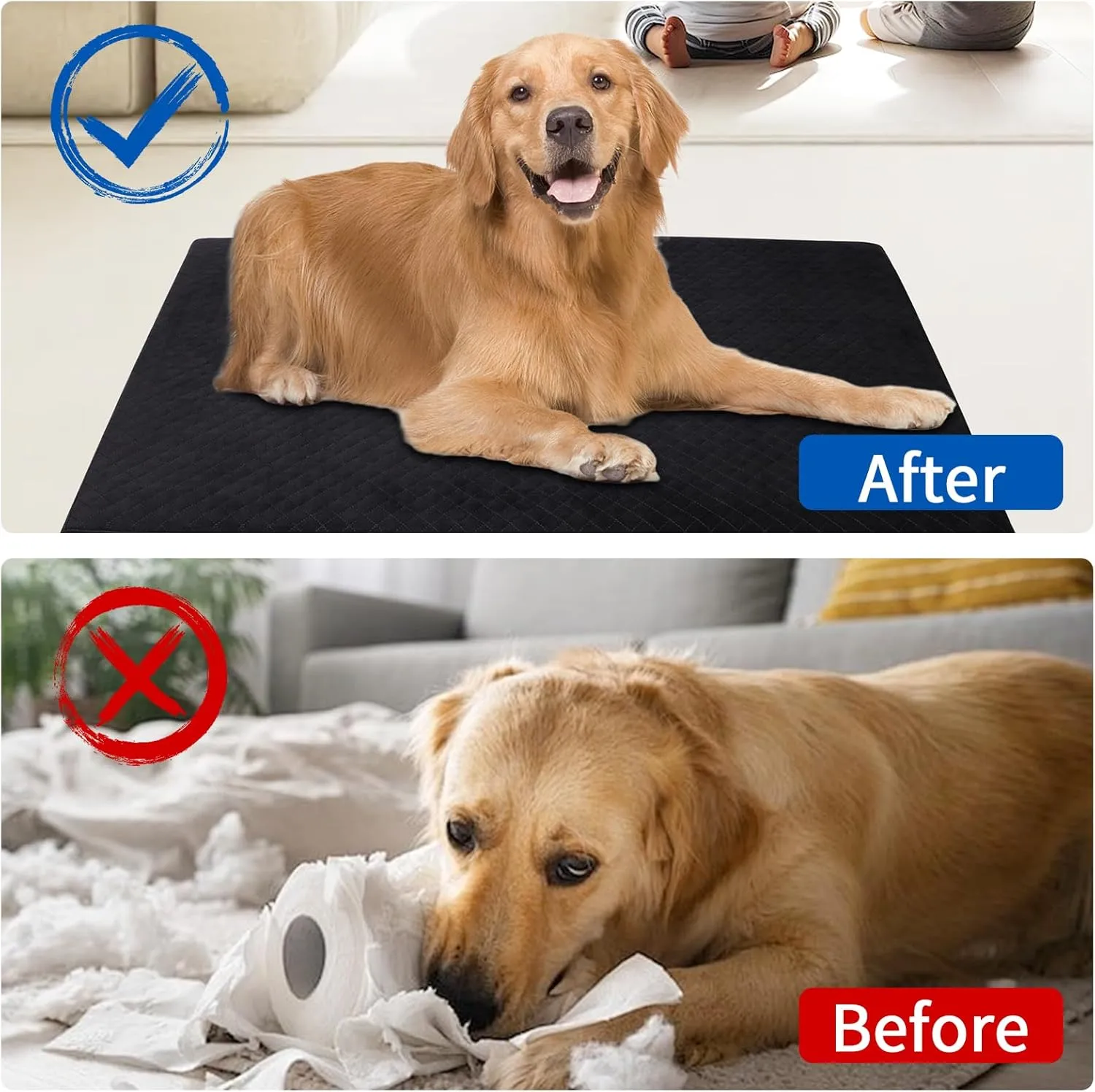 Indestructible Dog Beds, Enhanced Quilted Chew Proof Dog Crate Pad for Aggressive Chewer, Washable Cover Dogs Mat for Crate, Non-Skid Kennel Pad, Durable Pet Bed for Puppy (Black, 40"x27")