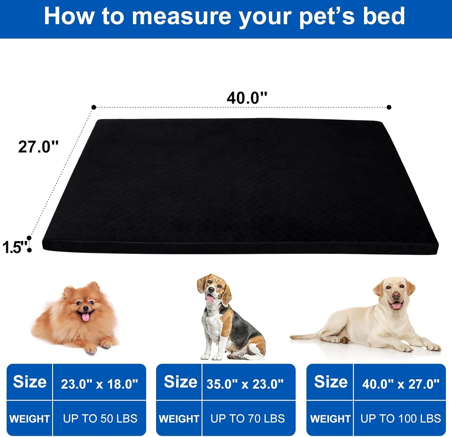 Indestructible Dog Beds, Enhanced Quilted Chew Proof Dog Crate Pad for Aggressive Chewer, Washable Cover Dogs Mat for Crate, Non-Skid Kennel Pad, Durable Pet Bed for Puppy (Black, 40"x27")