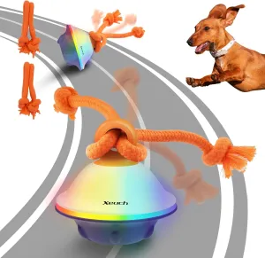 Interactive Dog Toys, Automatic Moving and Rolling LED Light Up Dogs Ball with Rope, Motion-Activated Wicked Ball for Small Medium Pup, Stimulation Toy for Boredom Relief White