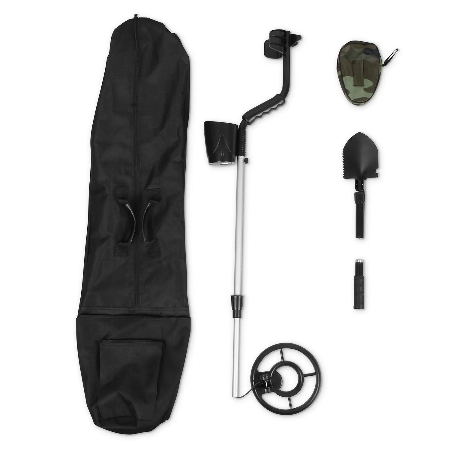 INTEY Metal Detector with LCD Showing Detecting Depth and High-accuracy Discrimination in Oxford Carry Bag (With Multi-function folding shovel)