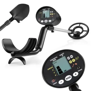 INTEY Metal Detector with LCD Showing Detecting Depth and High-accuracy Discrimination in Oxford Carry Bag (With Multi-function folding shovel)