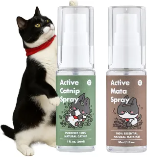JAYU PET Dual Herbal Spray Set  High Potency Catnip & Silvervine Calming Spray for Indoor Cats and Kittens, Revives Toys & Scratchers, Stress Relief & Play Stimulation (1 fl oz Each)