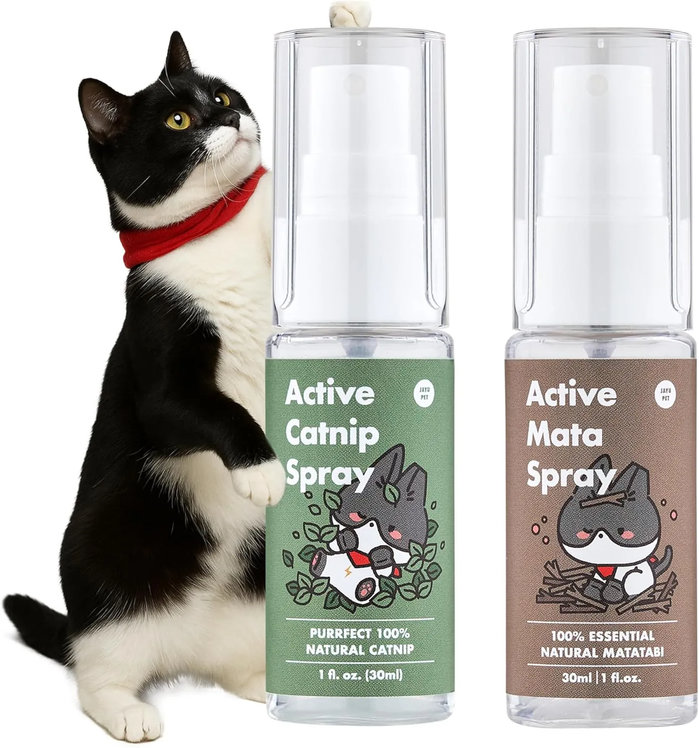 JAYU PET Dual Herbal Spray Set  High Potency Catnip & Silvervine Calming Spray for Indoor Cats and Kittens, Revives Toys & Scratchers, Stress Relief & Play Stimulation (1 fl oz Each)