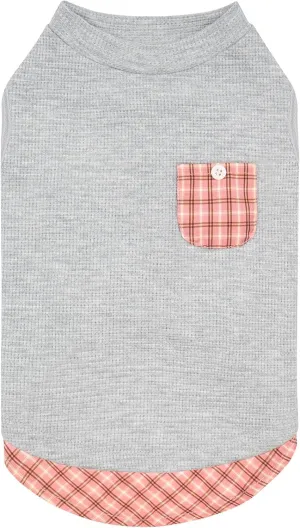KYEESE Waffle Dog Shirts for Small Dogs Soft Stretchy T-Shirts Lightweight Puppy Tank Top Sleeveless Pet Vest with Cute Pocket and Plaid Patchwork for Daily Wear, Large