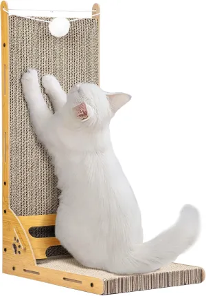 L-Shaped Cat Scratcher with Toy Ball & Catnip  Durable Cardboard Scratching Post for Indoor Cats, Furniture Protector, Non-Shedding Cat Toy