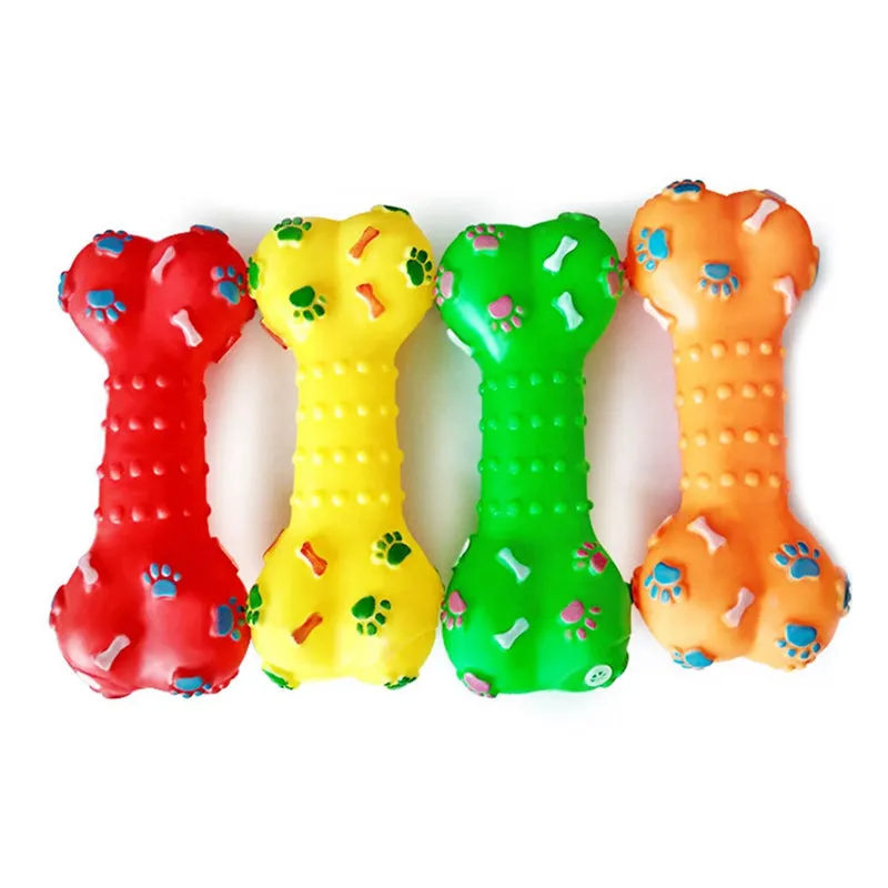 Latex Squeaky Bone Toy with Bone Print