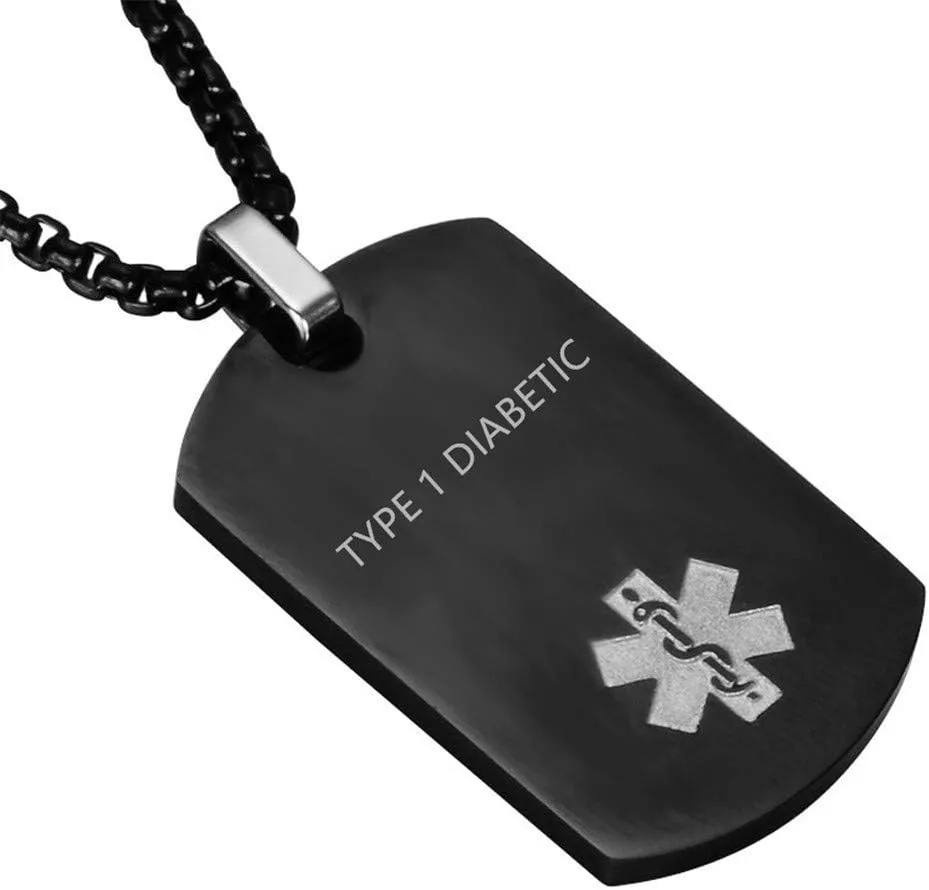 LF Stainless Steel Personalized Name ICE Custom Medical Alert Dog Tag ID Pendant Caduceus Necklace Set Silicone Rubber Chain Medical ID Health Alert Monitoring Systems Jewelry Sets for Men Women