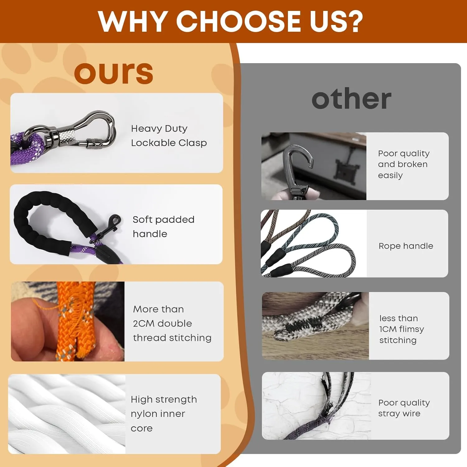 Long Dog Leash for Dog Training 16FT/30FT/50FT/100FT, Reflective Dog Leash with Lockable Hook, Heavy Duty Dog Lead Tie Out Rope for Large Medium Small Dogs Outside Walking, Playing, Camping, or Yard