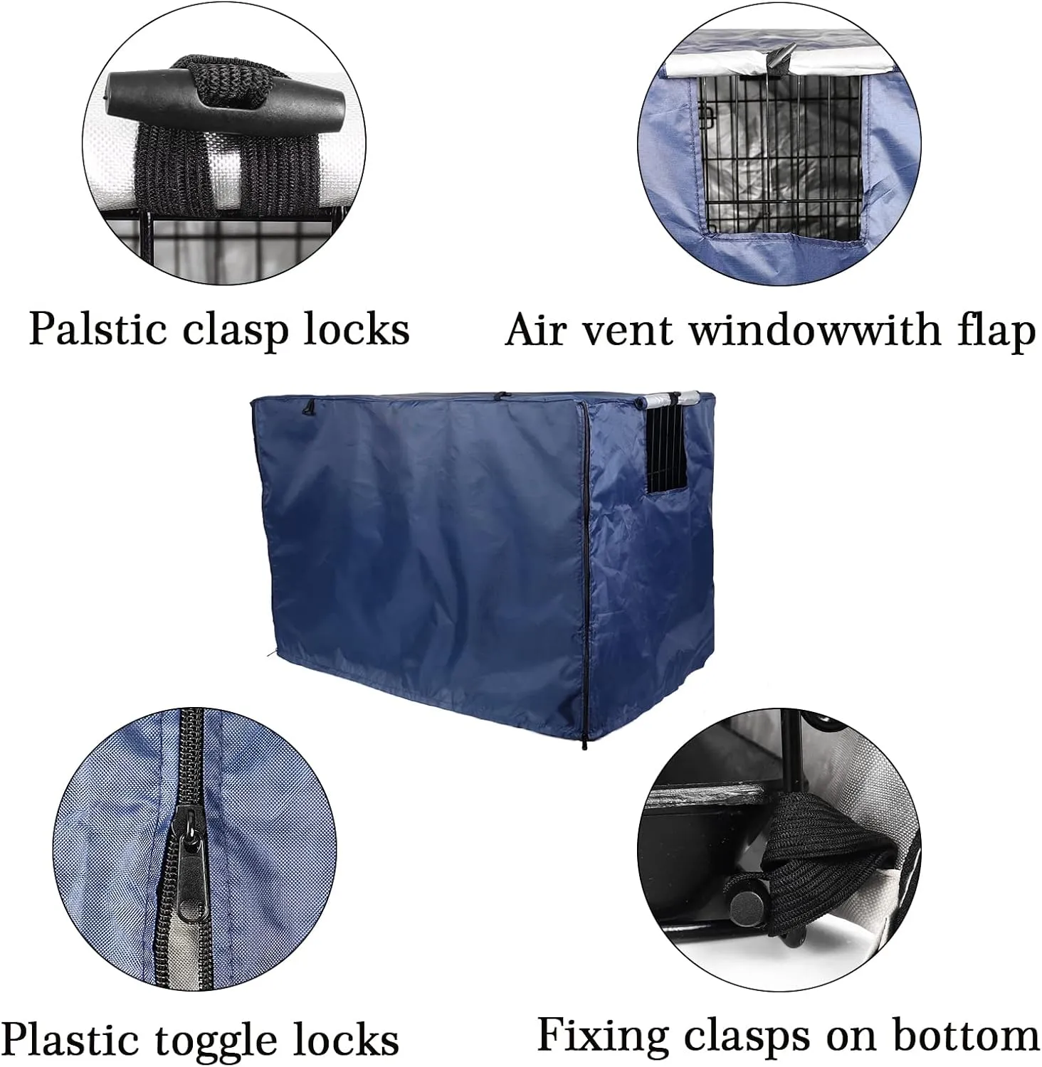 Medibot Dog Crate Cover 42 inch - Double Door, Dog Kennel Indoor, Waterproof Dog Kennel Cover with Air Vent Window, for Indoor/Outdoor Most Wire Dog Crate(Navy Blue)