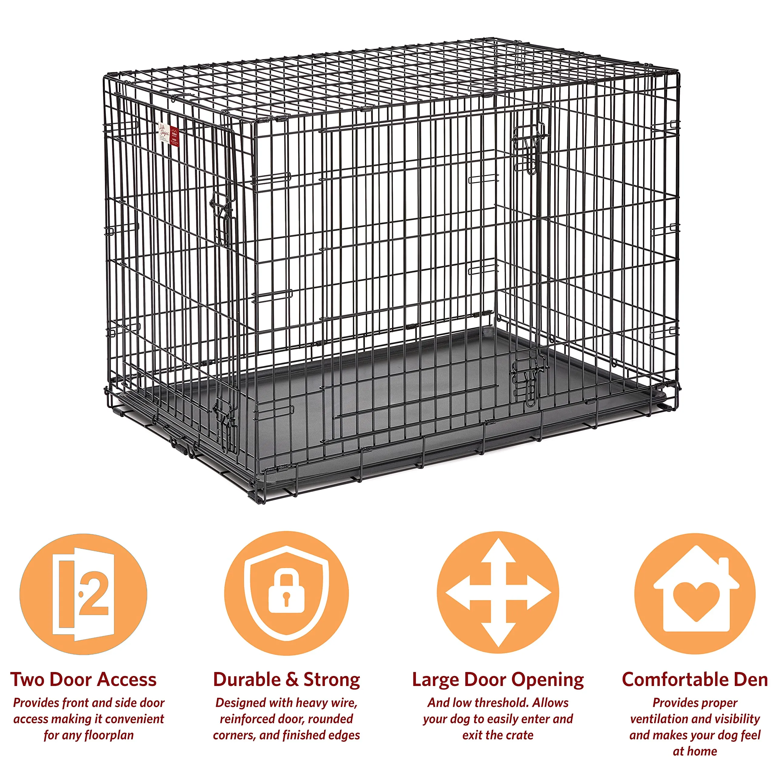 Midwest Lifestages Metal Folding Double Door Dog Crate with Divider - 42" X 28" X 31" Inches