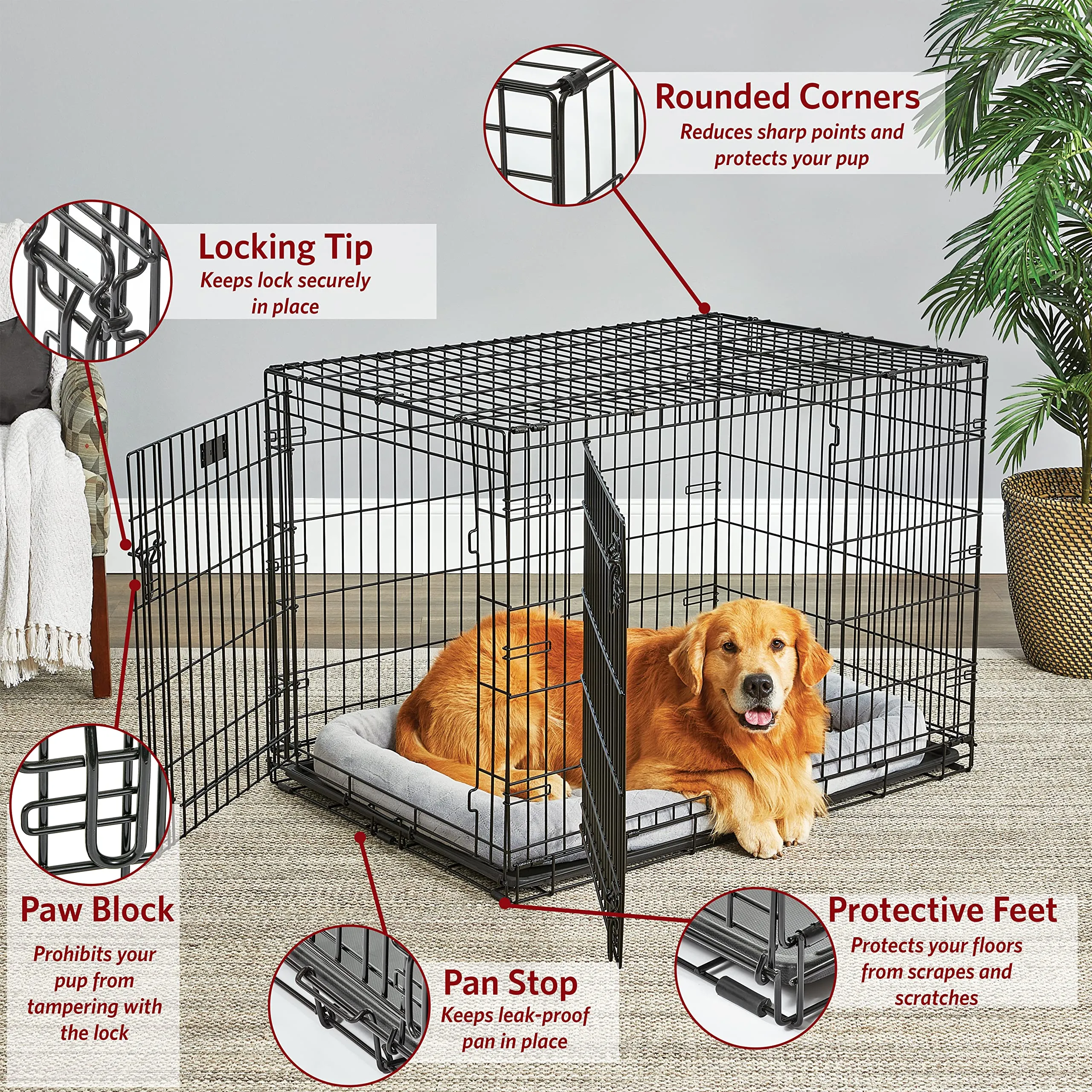 Midwest Lifestages Metal Folding Double Door Dog Crate with Divider - 42" X 28" X 31" Inches