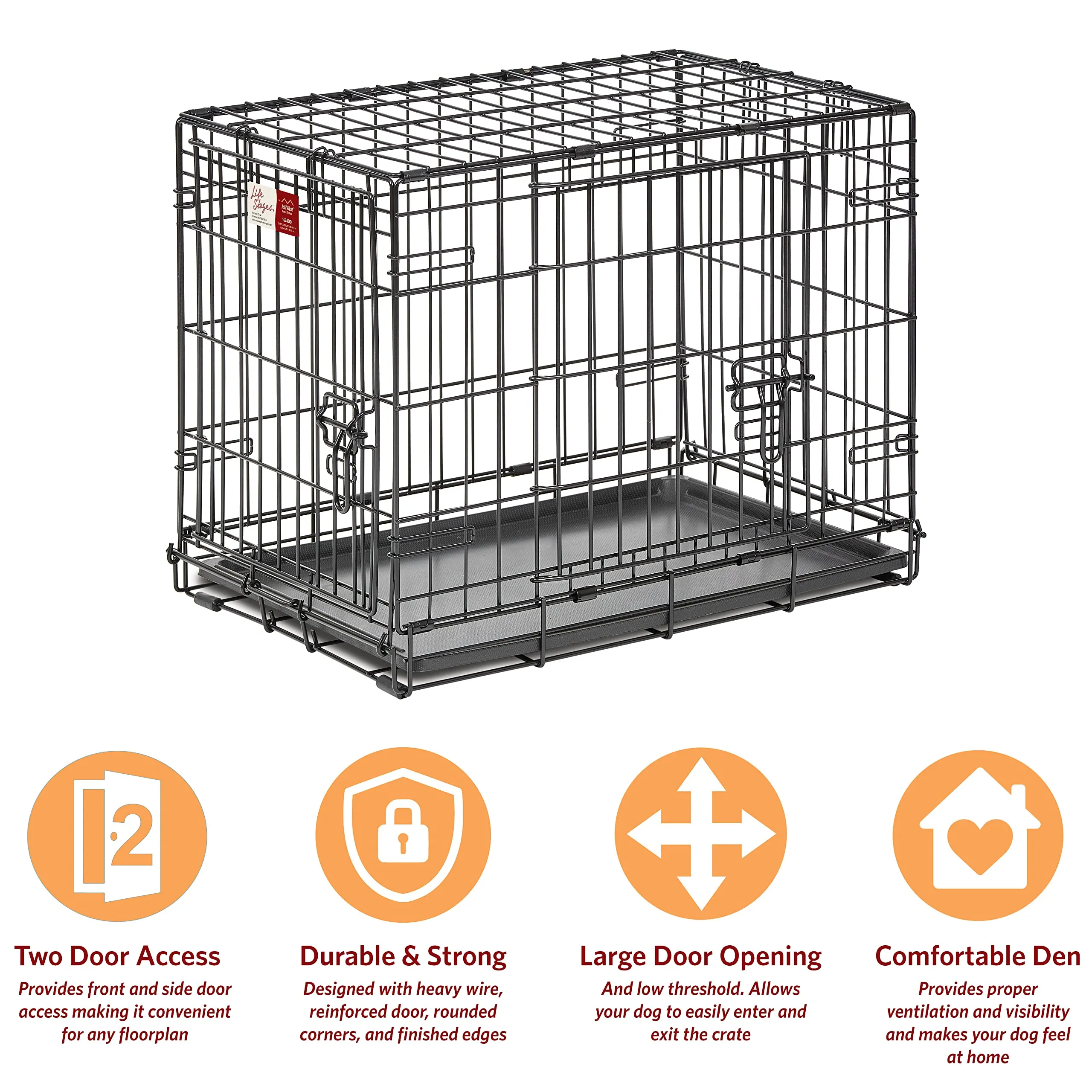 Midwest Lifestages Metal Folding Single Door Dog Crate with Divider - 24" X 18" X 21" Inches
