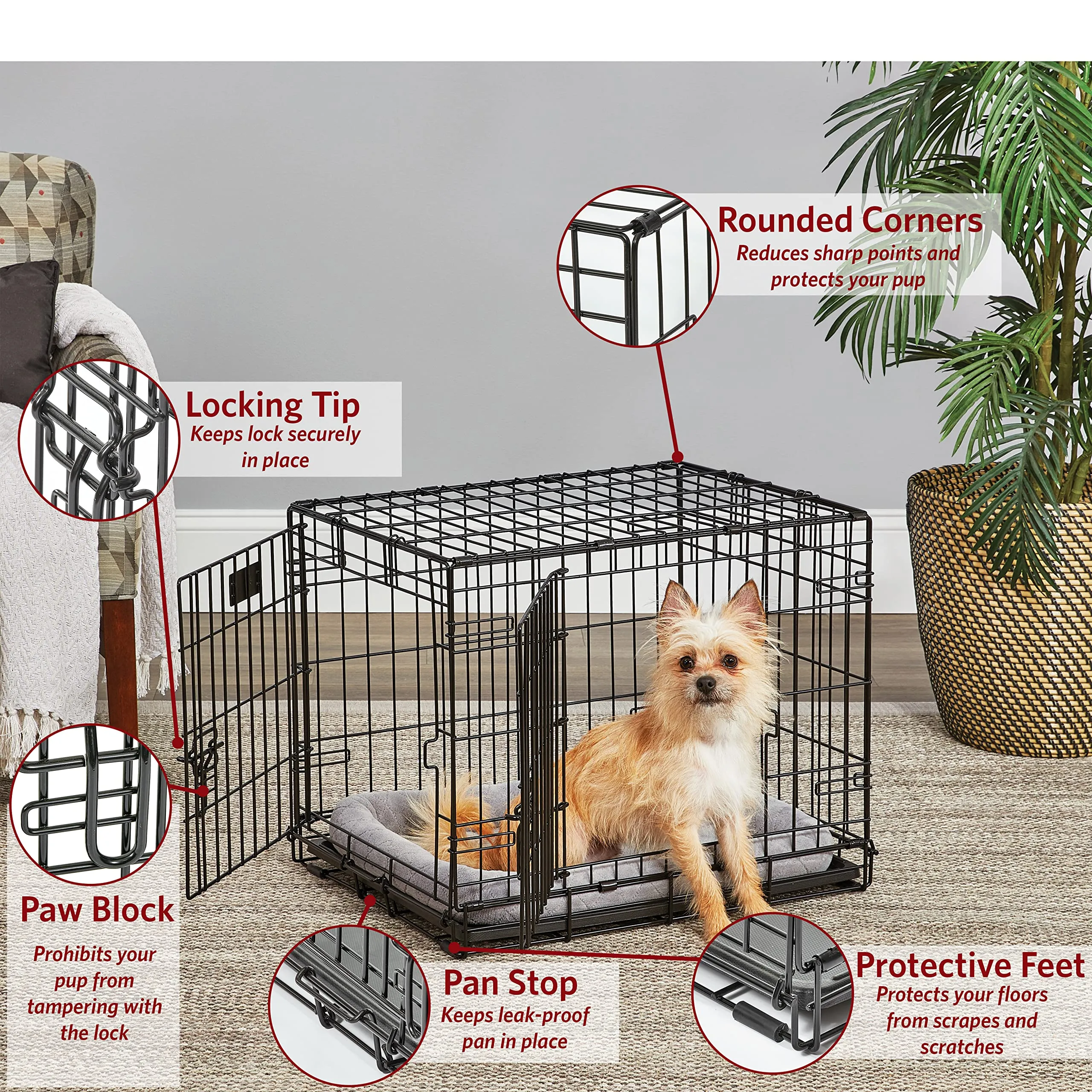 Midwest Lifestages Metal Folding Single Door Dog Crate with Divider - 24" X 18" X 21" Inches