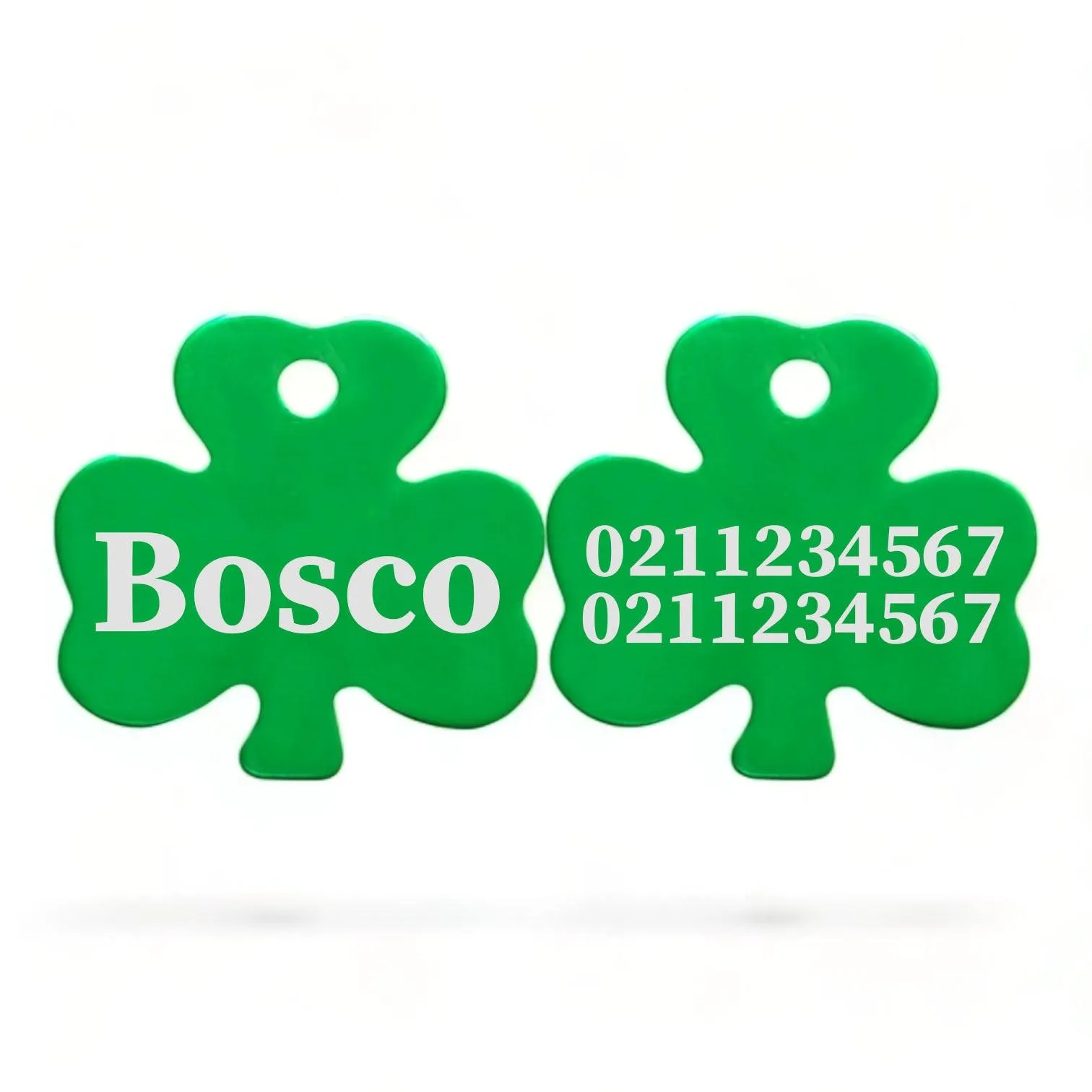 Name Front & 2 Numbers Back | Shamrock Aluminum | Cat, Kitten & Dog ID Pet Tag