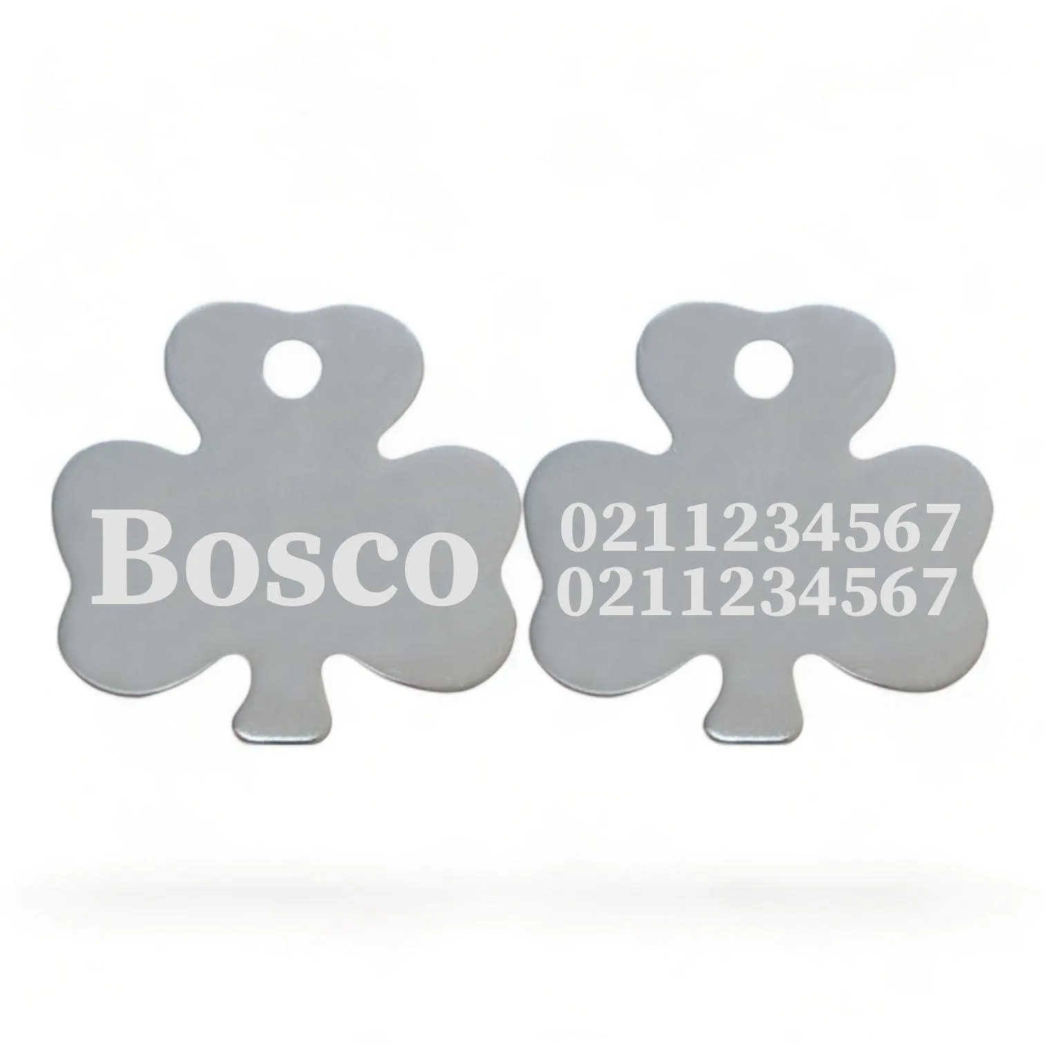 Name Front & 2 Numbers Back | Shamrock Aluminum | Cat, Kitten & Dog ID Pet Tag