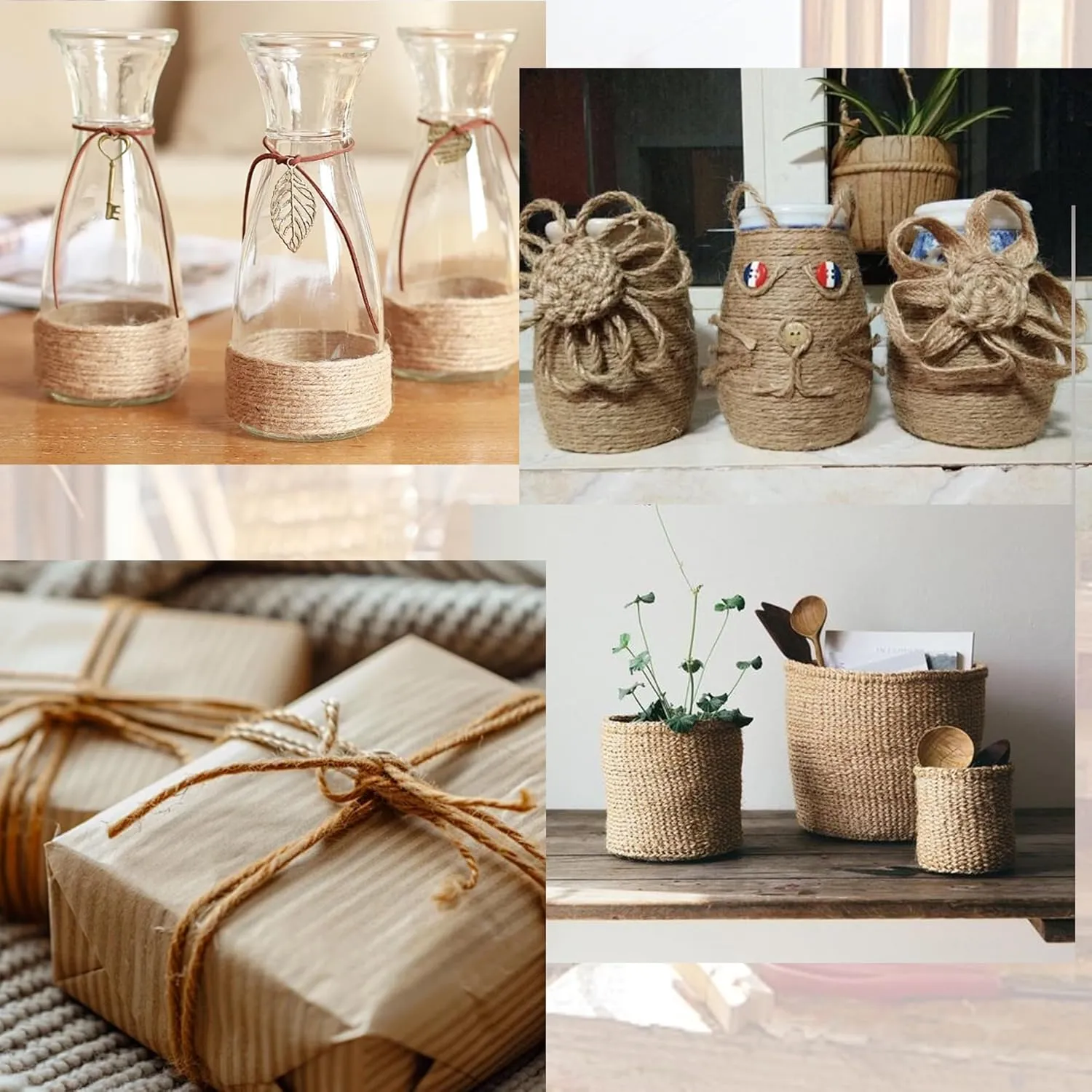 Natural Jute Rope for Crafting, Cat Scratching, and Camping 8mm & 12mm Diameters Eco-Friendly and Durable DIY Manual (8mm/330 Feet)