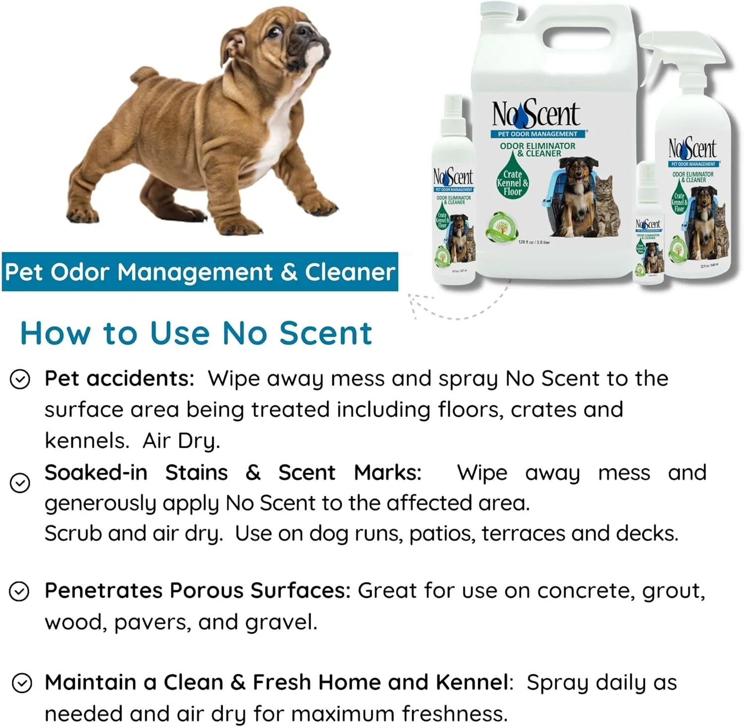 No Scent Crate Kennel & Floor Probiotic Cleaner Spray for Dog Cat Pet Odor Stains (8 Fl Oz / 237 mL)