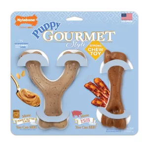 Nylabone Puppy Gourmet Style Strong Chew Toy Bundle Bacon, Peanut Butter - Small/Regular (2 Count)