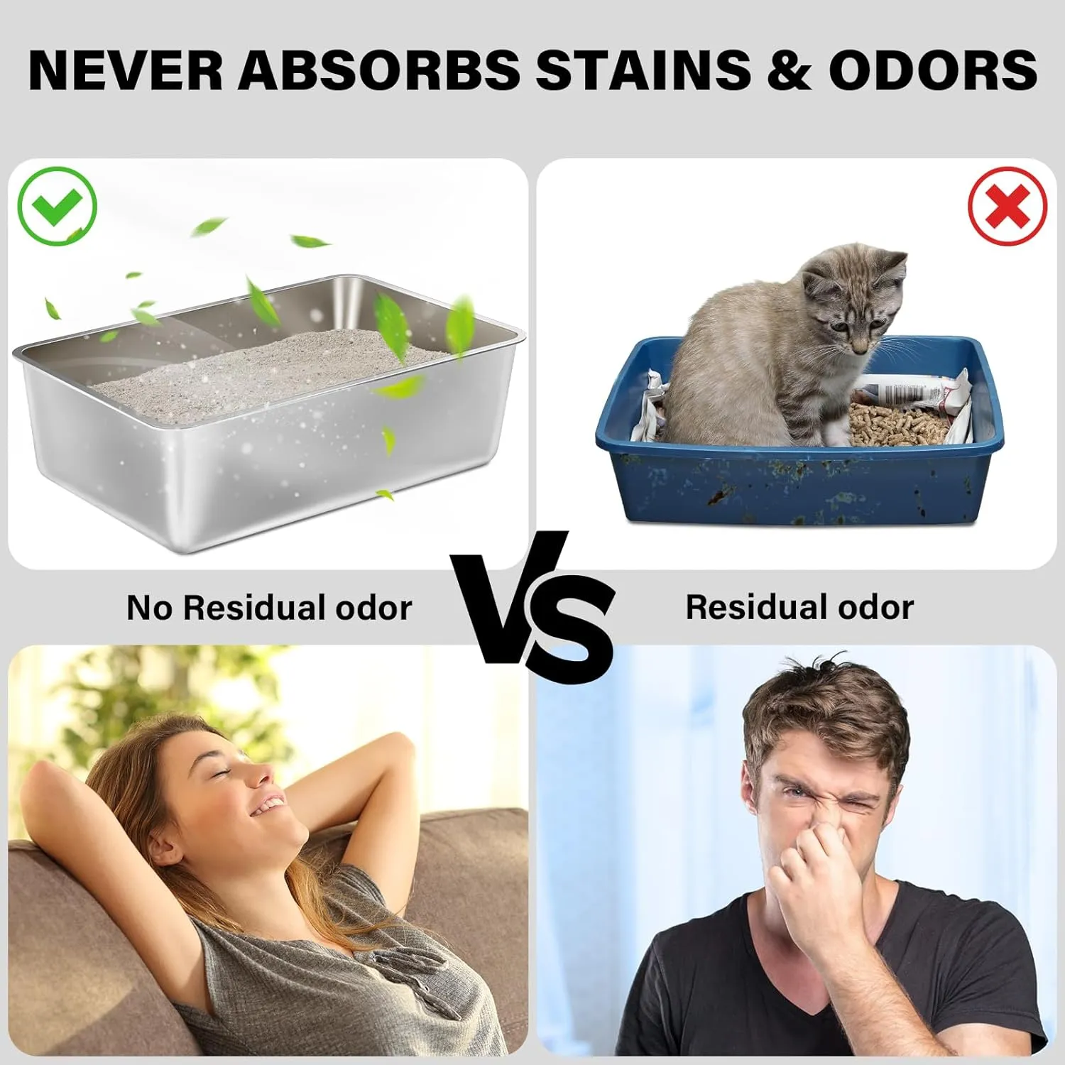 Nyutu Stainless Steel Litter Box, High Sided Large Metal Cat Litter Boxes Easy Clean, Non Stick and No Smell, Suitable for Adult Cats/Kitty/American/British Shorthair/Sphynx1