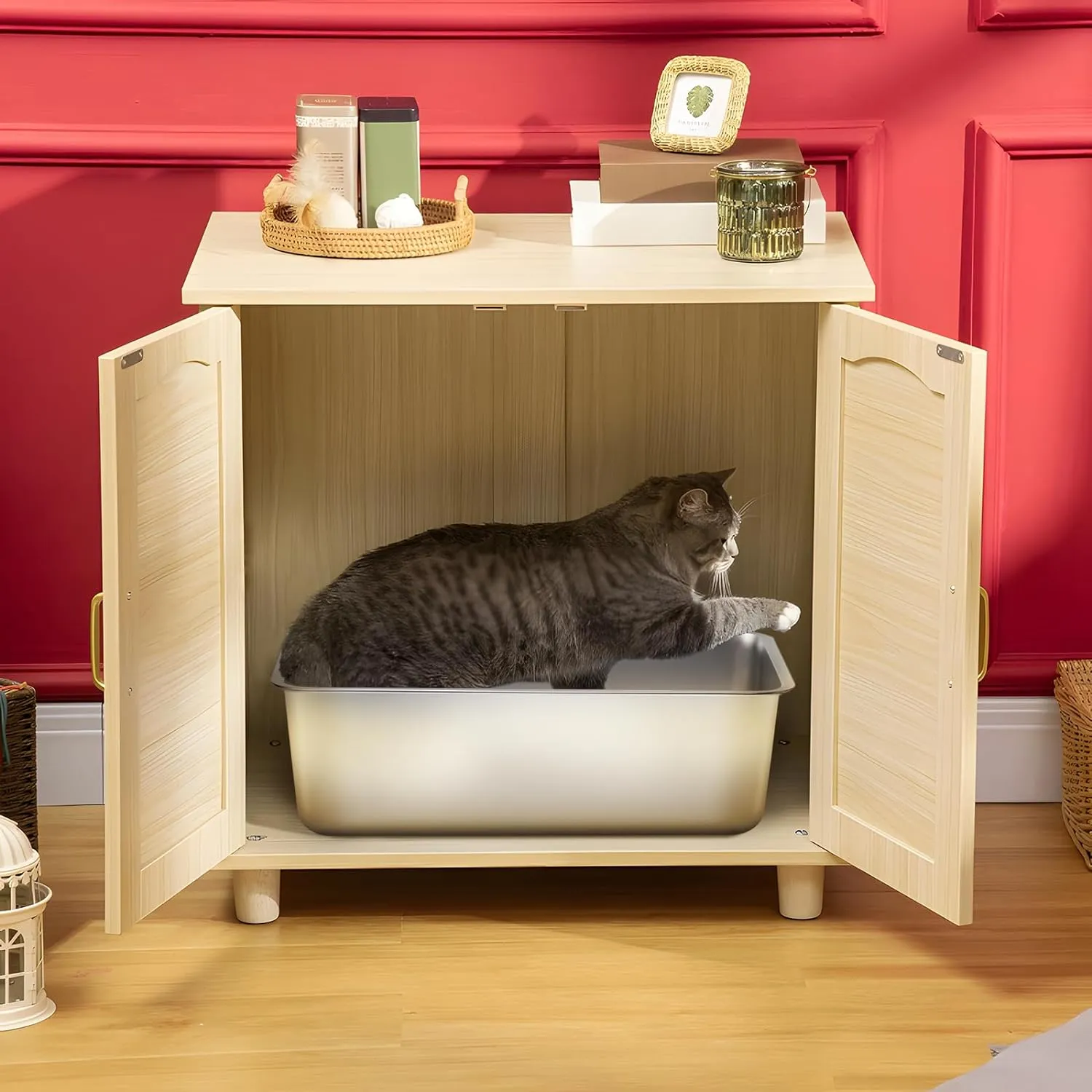 Nyutu Stainless Steel Litter Box, High Sided Large Metal Cat Litter Boxes Easy Clean, Non Stick and No Smell, Suitable for Adult Cats/Kitty/American/British Shorthair/Sphynx1