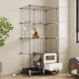 Oneluck Cat Cage Indoor with Litter Box 4-Tier Cat Playpen Detachable Metal Wire Kennel Crate Large Exercise Place Ideal for 1-2 Kitten