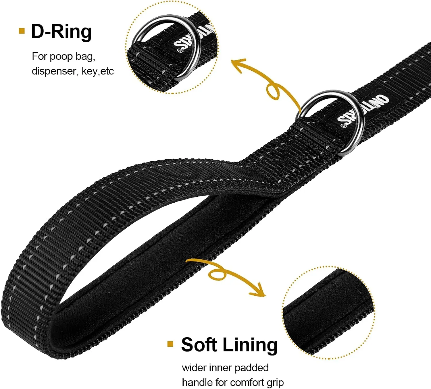 OneTigris Handled No-Pull Dog Walking Leash Long Traffic Leads for Medium to Large Dogs (Black, 6FT)