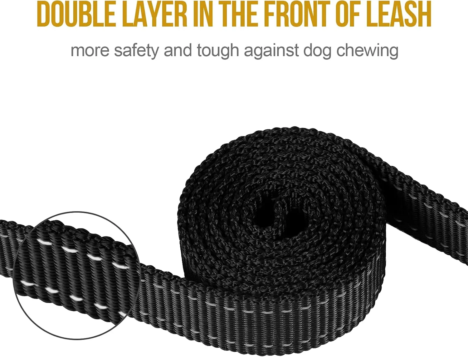 OneTigris Handled No-Pull Dog Walking Leash Long Traffic Leads for Medium to Large Dogs (Black, 6FT)