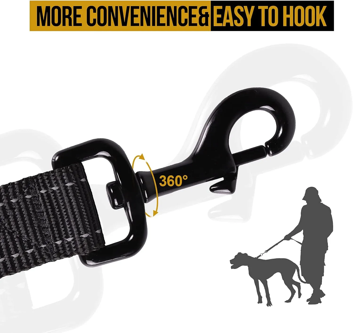 OneTigris Handled No-Pull Dog Walking Leash Long Traffic Leads for Medium to Large Dogs (Black, 6FT)
