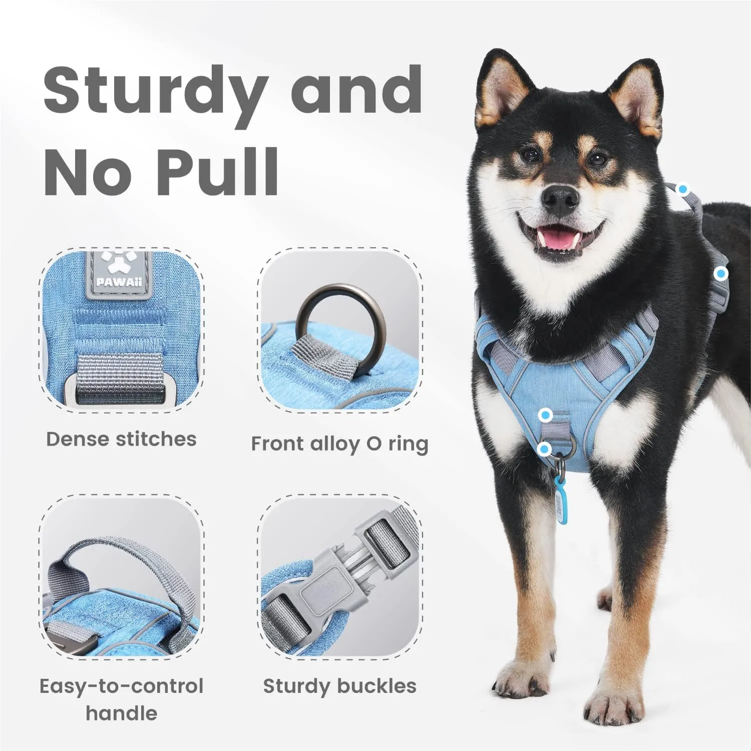 Pawaii Dog Harness for Medium Dogs No Pull, No Pull Dog Harness with Pet ID Tag, No Choke Front Clip Harness Dog, Adjustable Soft Padded Pet Vest with Easy Control Handle
