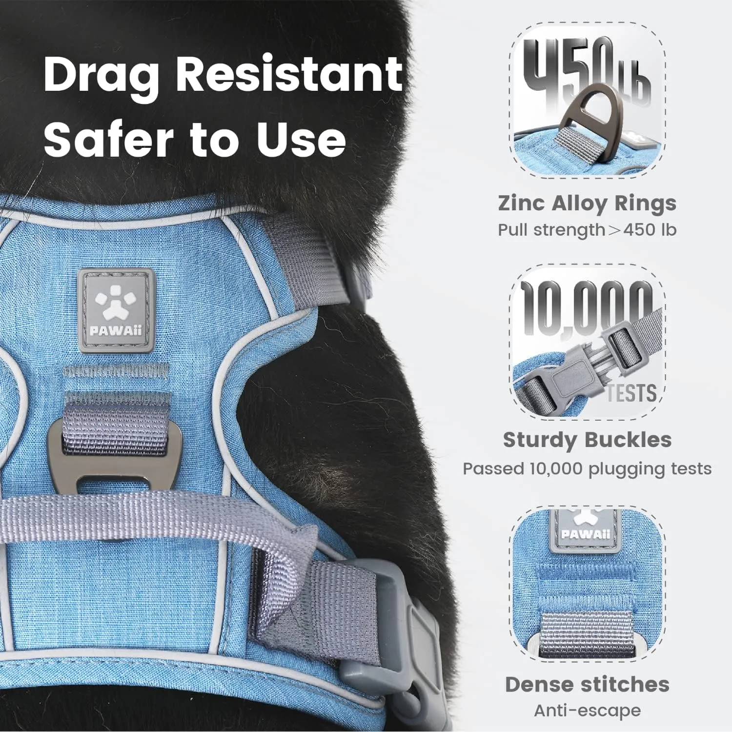 Pawaii Dog Harness for Medium Dogs No Pull, No Pull Dog Harness with Pet ID Tag, No Choke Front Clip Harness Dog, Adjustable Soft Padded Pet Vest with Easy Control Handle