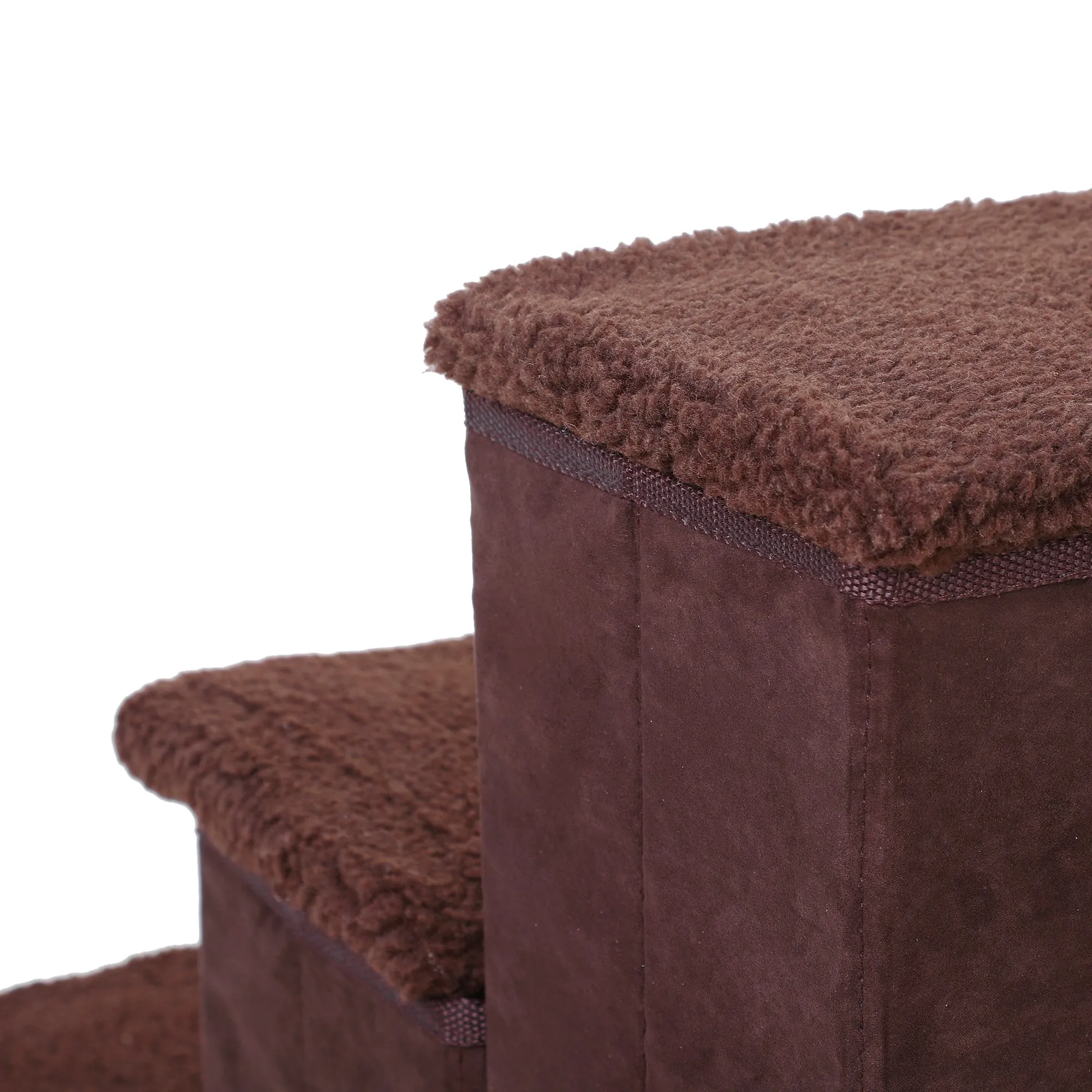 PawHut 3 Step Pet Stairs Portable Mobility Assistance w/ Washable Cover Brown