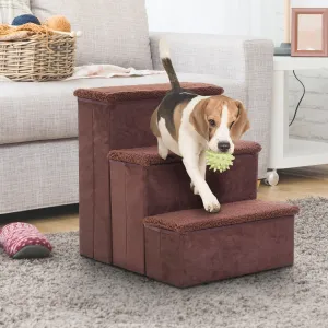 PawHut 3 Step Pet Stairs Portable Mobility Assistance w/ Washable Cover Brown