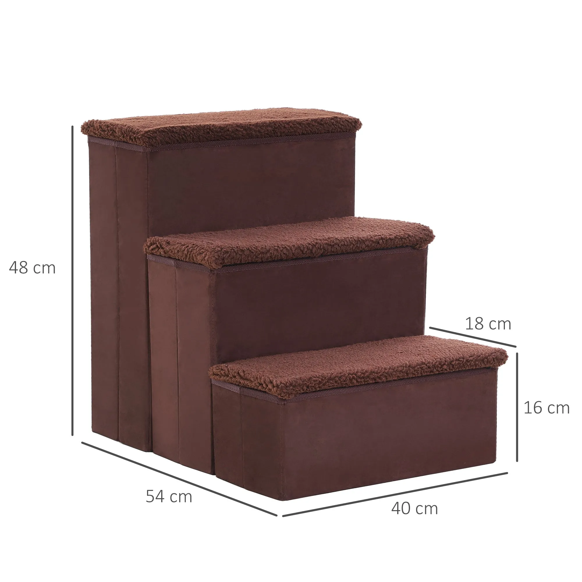 PawHut 3 Step Pet Stairs Portable Mobility Assistance w/ Washable Cover Brown