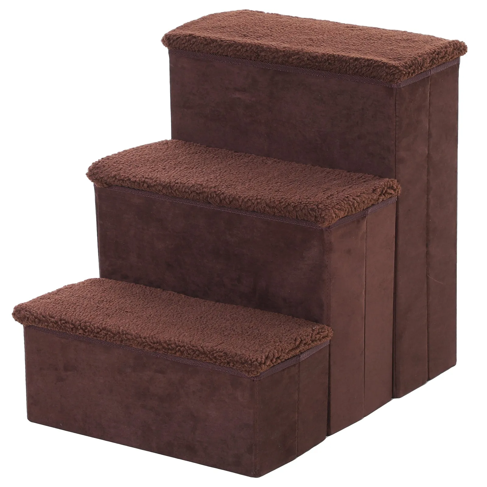 PawHut 3 Step Pet Stairs Portable Mobility Assistance w/ Washable Cover Brown