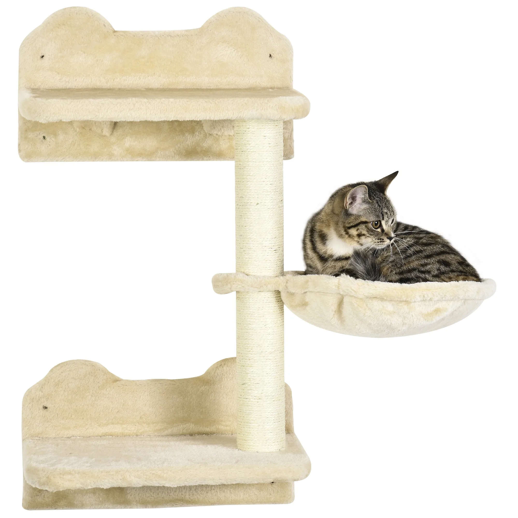 PawHut 4 Piece Cat Shelf, Cat Wall Furniture w/ Hammock, Steps, Platforms